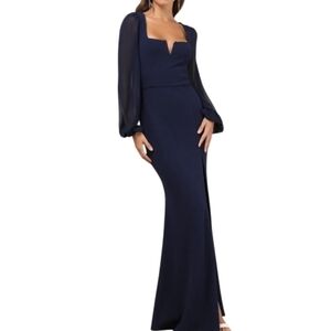 NEW Navy Blue Long Sleeve Mermaid Gown Sz M